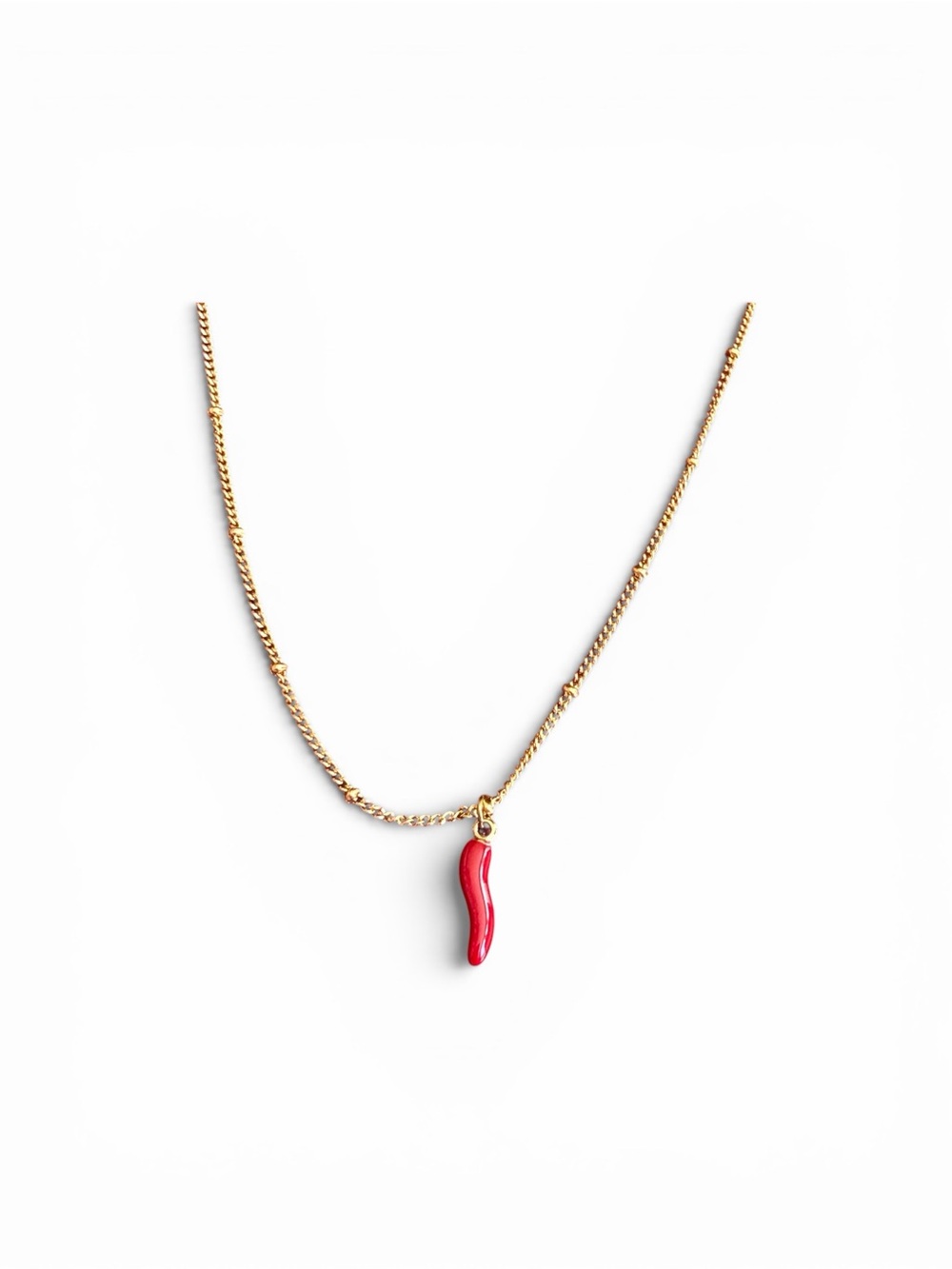 Atolea Gold Italian Horn Cornicello Necklace – Red Enamel Charm